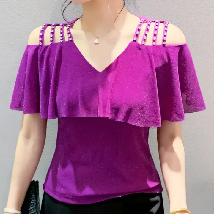 Fashionable V-Neck Blouse for Women - Elvira-Purple-XS-State of Style