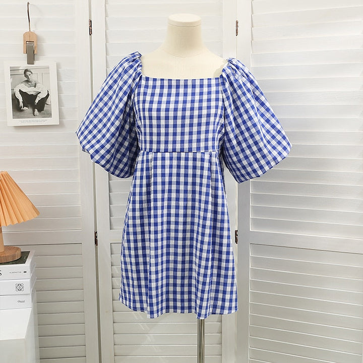 Fashionable women's dress with square neckline & puff sleeves - Selina-Green-State of Style