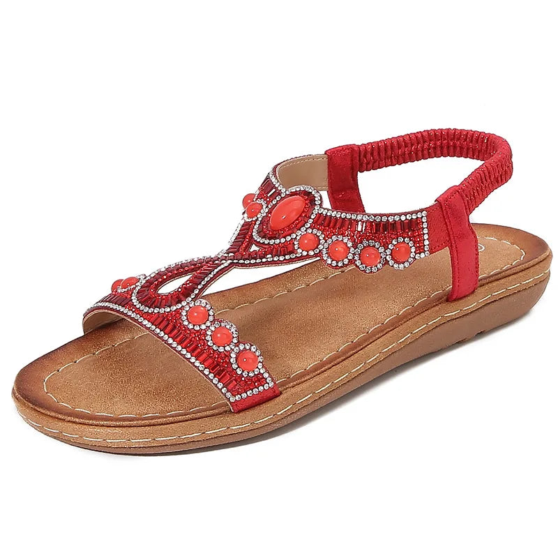 Fashionable women's sandals with rhinestones and glitter – summer shoes for parties and leisure.-Red-3.5-State of Style