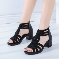 Fashionable women's wedge sandals with rhinestones and zip – Yara-Black-3-State of Style