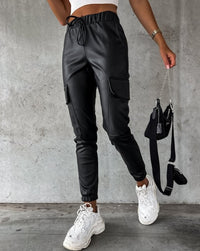 Faux Leather Cargo Trousers for Women - Jade-S-State of Style