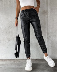 Faux Leather Cargo Trousers for Women - Jade-S-State of Style