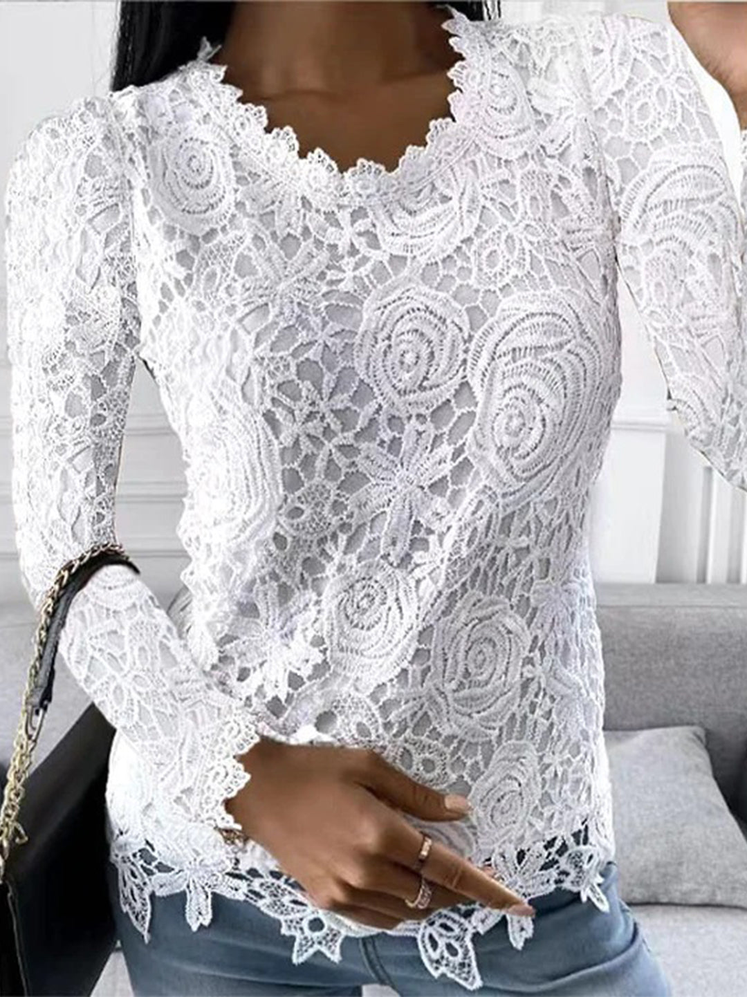 Feliza - Elegant Women's Blouse-White-M-State of Style