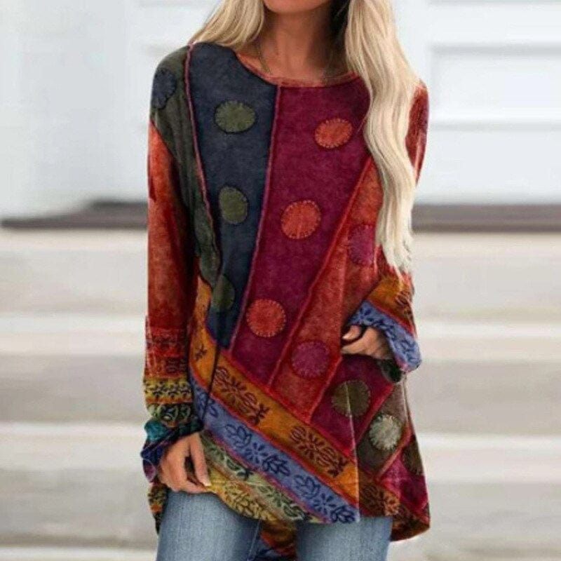 Feminine autumn sweater with vintage flair – Elisa-Grey Red-S-State of Style