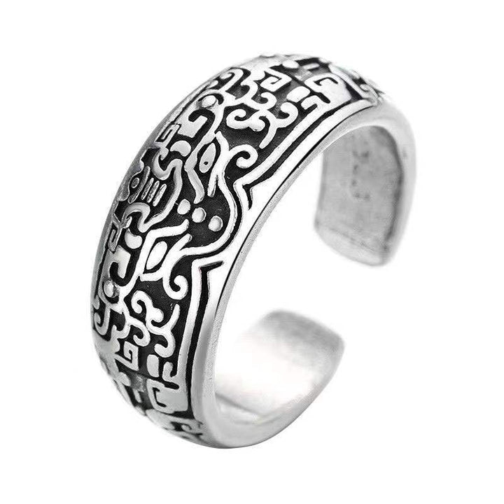 Feng Shui Ring | Symbol for Wealth, Luck, and Prosperity-Black Silber Open-State of Style