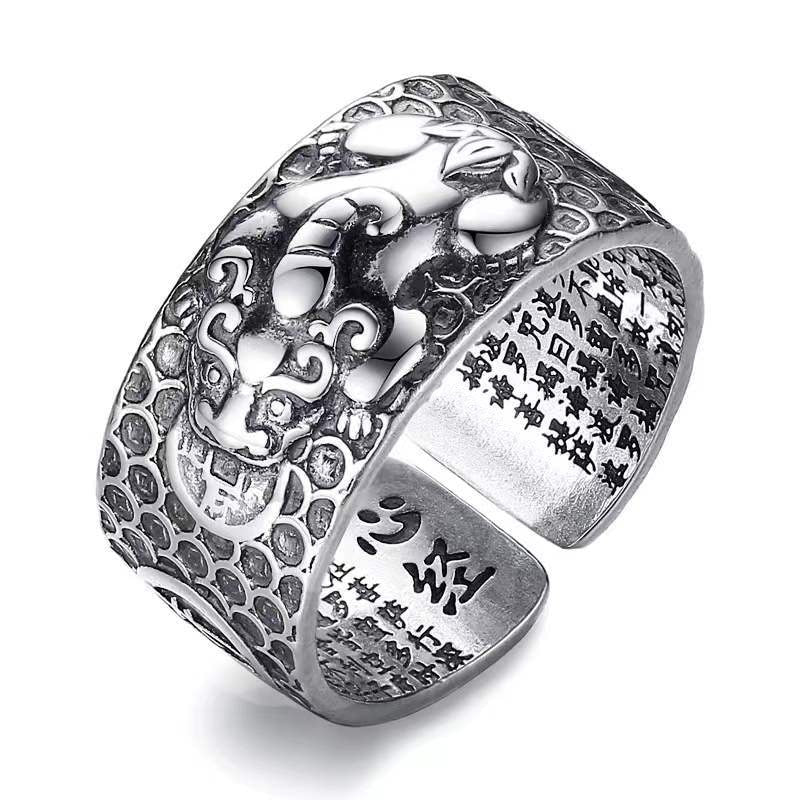 Feng Shui Ring | Symbol for Wealth, Luck, and Prosperity-Silver Dragon Open-State of Style