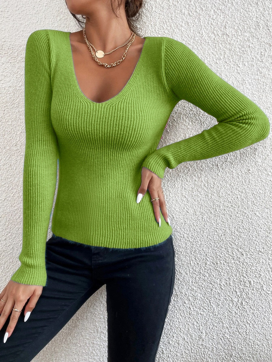 Fine knit V-neck jumper – Lenora-Green-S-State of Style
