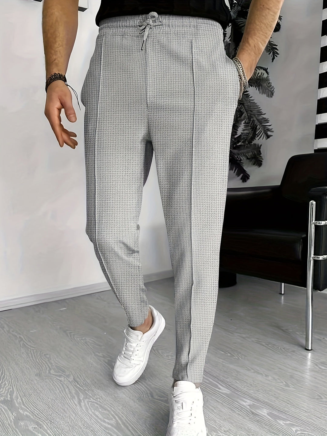 Finn Comfortable Waffle Joggers for Men-Grey-S-State of Style