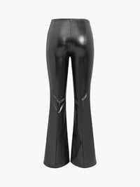 Flared Ladies Trousers in Imitation Leather - Sofia-Black-XS-State of Style