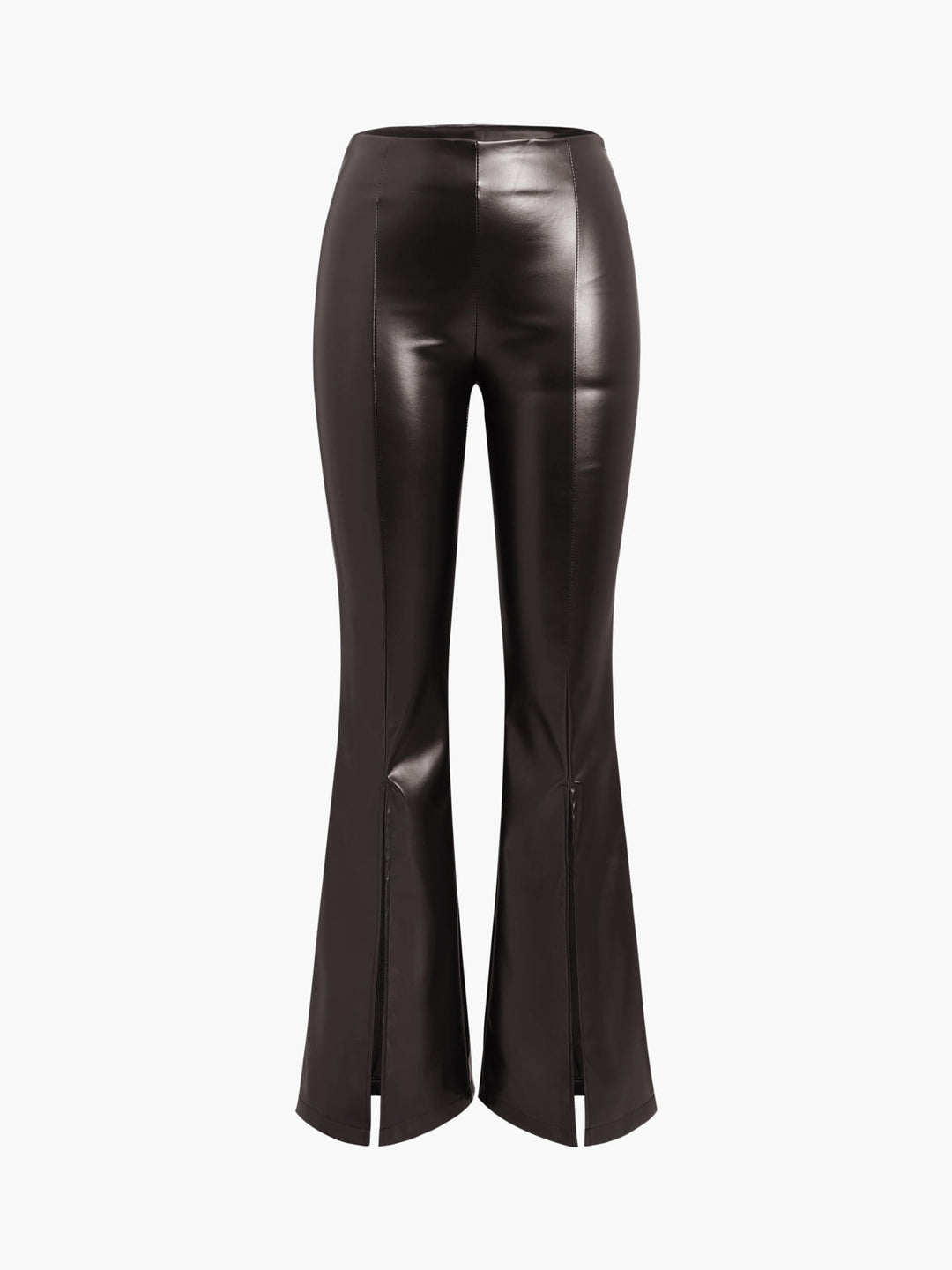 Flared Ladies Trousers in Imitation Leather - Sofia-Dark Brown-XS-State of Style