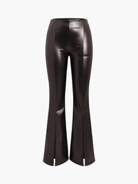 Flared Ladies Trousers in Imitation Leather - Sofia-Dark Brown-XS-State of Style