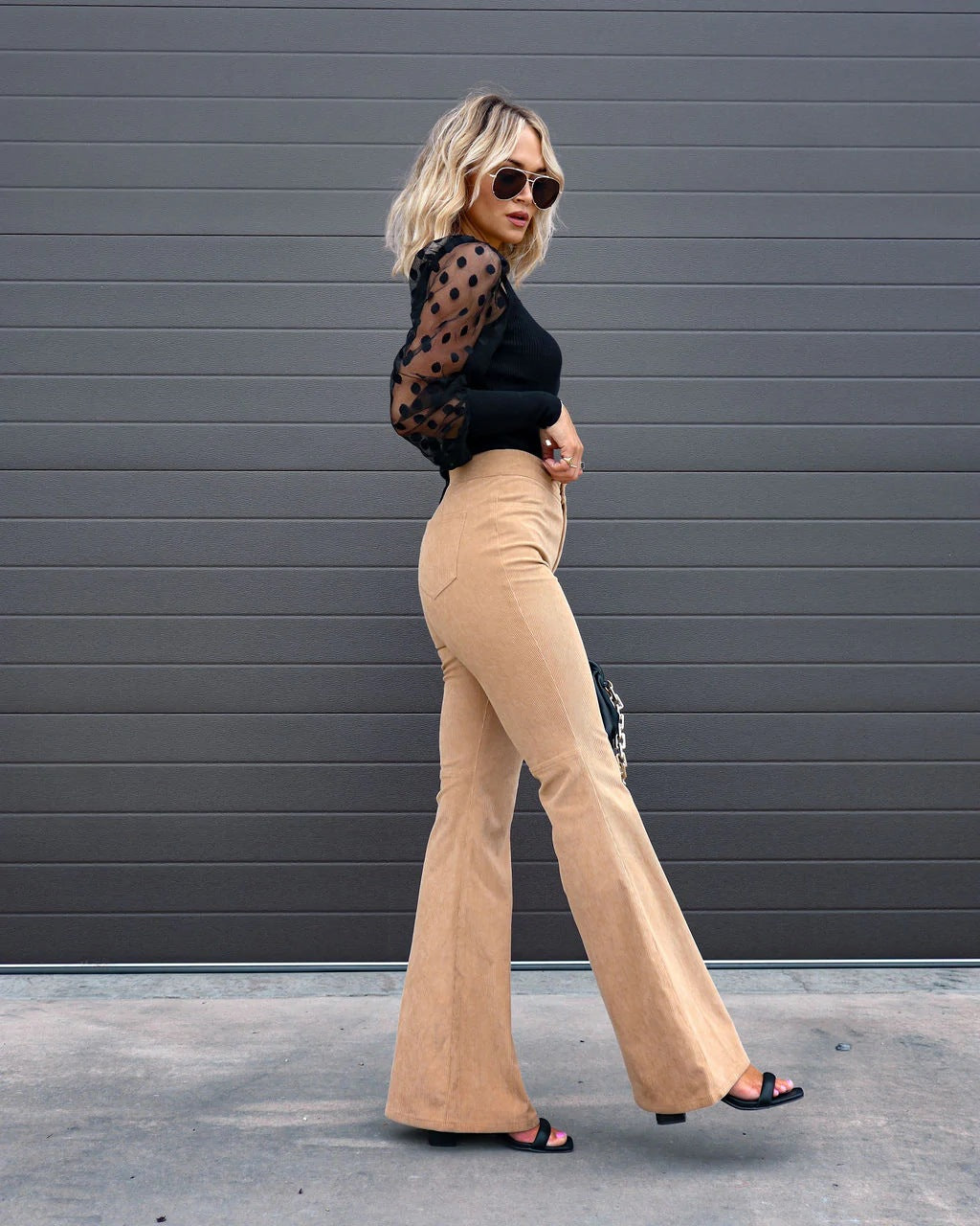 Flared Vogue Style Trousers - Isabella-Beige-S-State of Style