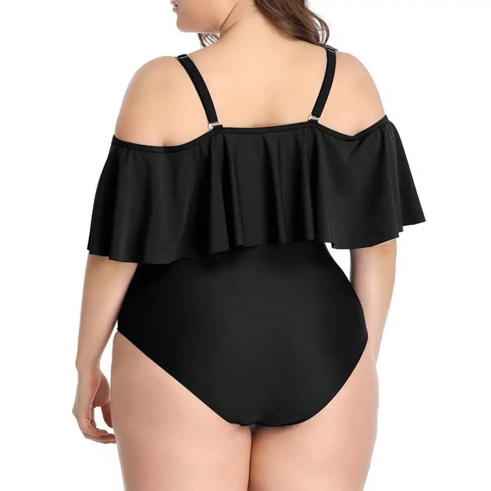 Flattering Plus-Size One-Piece Lotus Leaf Swimsuit-Black-2XL-State of Style