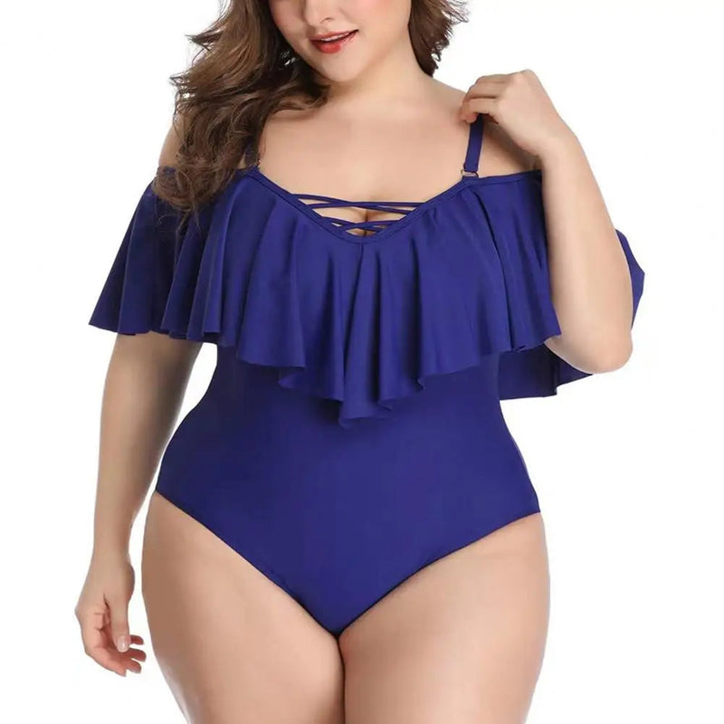 Flattering Plus-Size One-Piece Lotus Leaf Swimsuit-Blue-2XL-State of Style
