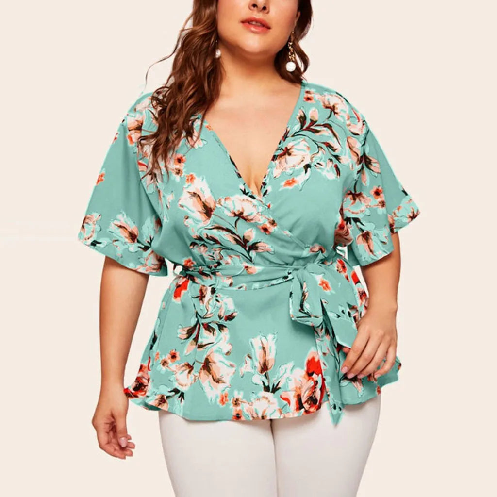 Flattering V-Neck Chiffon Tops for Curvy Women-Green-2XL-State of Style