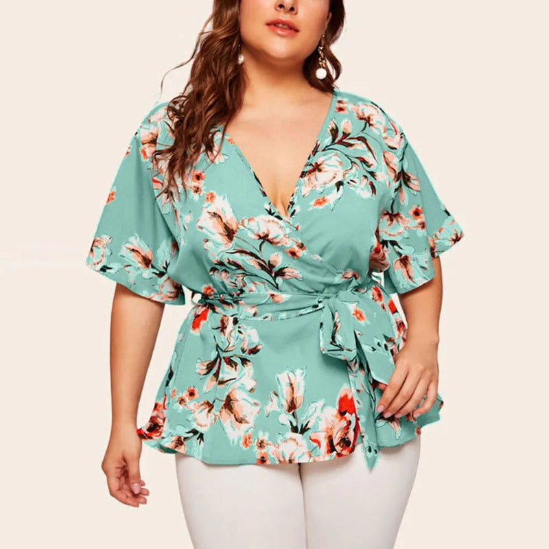 Flattering V-Neck Chiffon Tops for Curvy Women-Green-2XL-State of Style