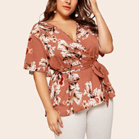 Flattering V-Neck Chiffon Tops for Curvy Women-Orange-2XL-State of Style