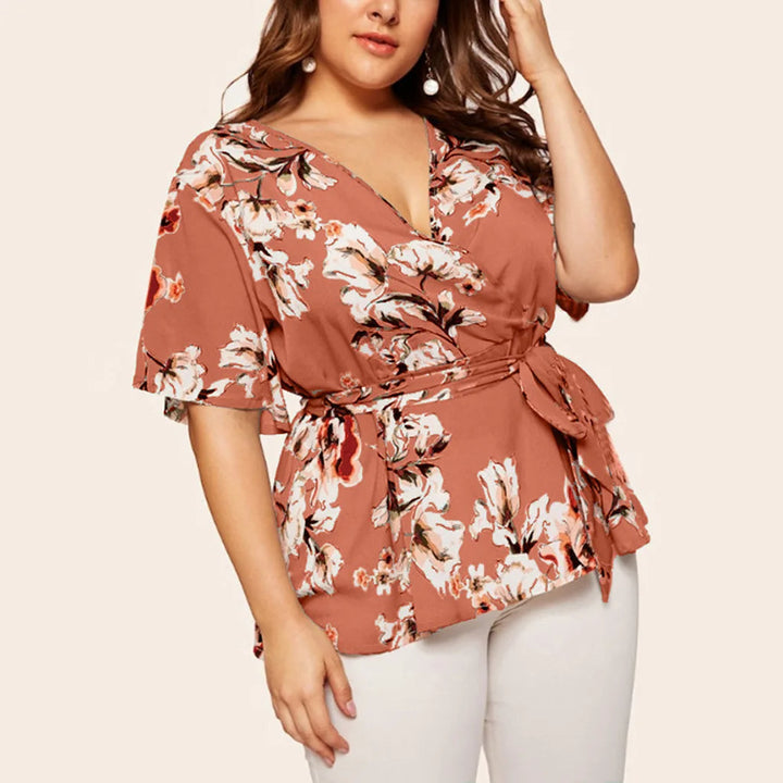 Flattering V-Neck Chiffon Tops for Curvy Women-Orange-2XL-State of Style