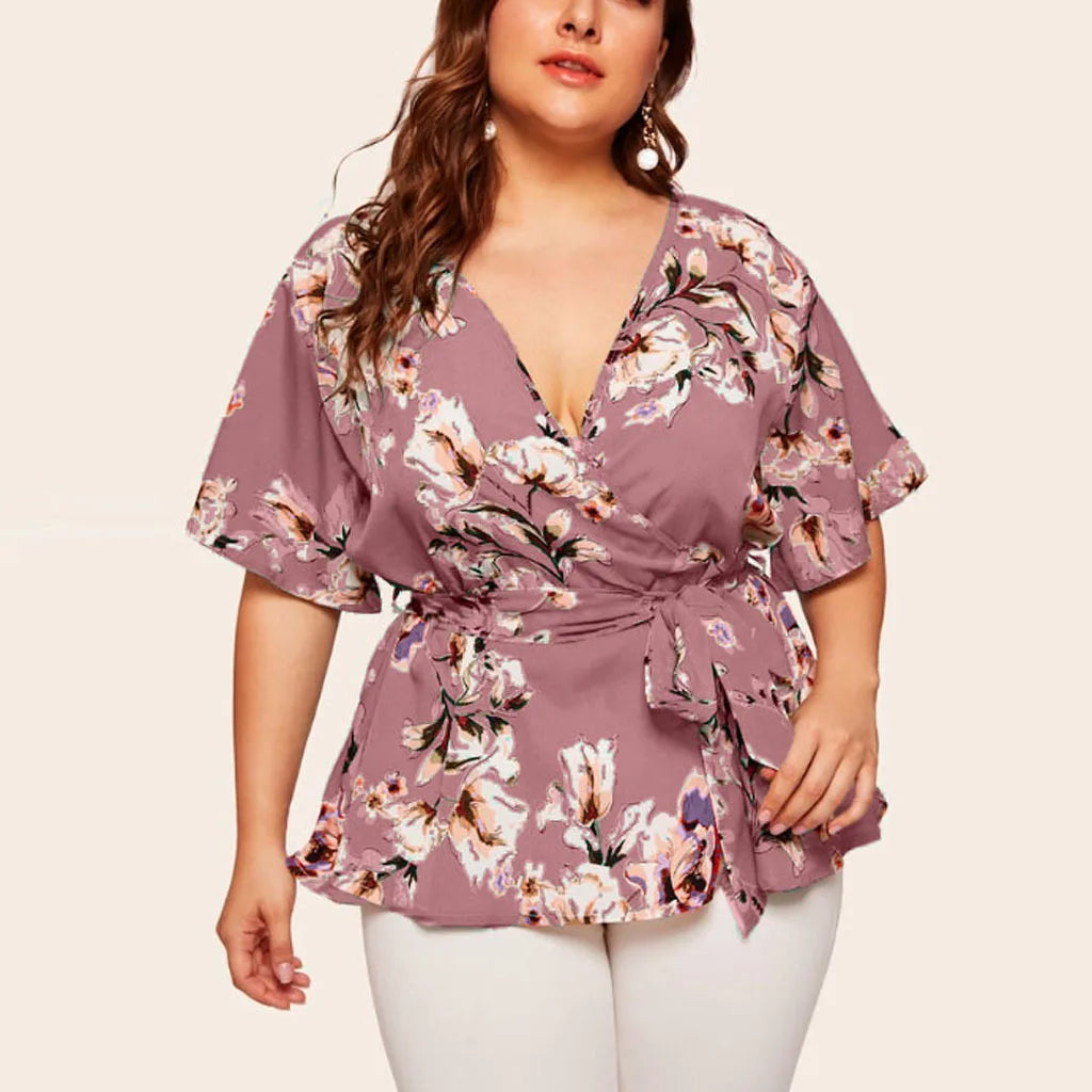 Flattering V-Neck Chiffon Tops for Curvy Women-Purple-2XL-State of Style