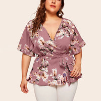Flattering V-Neck Chiffon Tops for Curvy Women-Purple-2XL-State of Style