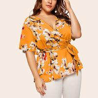 Flattering V-Neck Chiffon Tops for Curvy Women-Yellow-2XL-State of Style