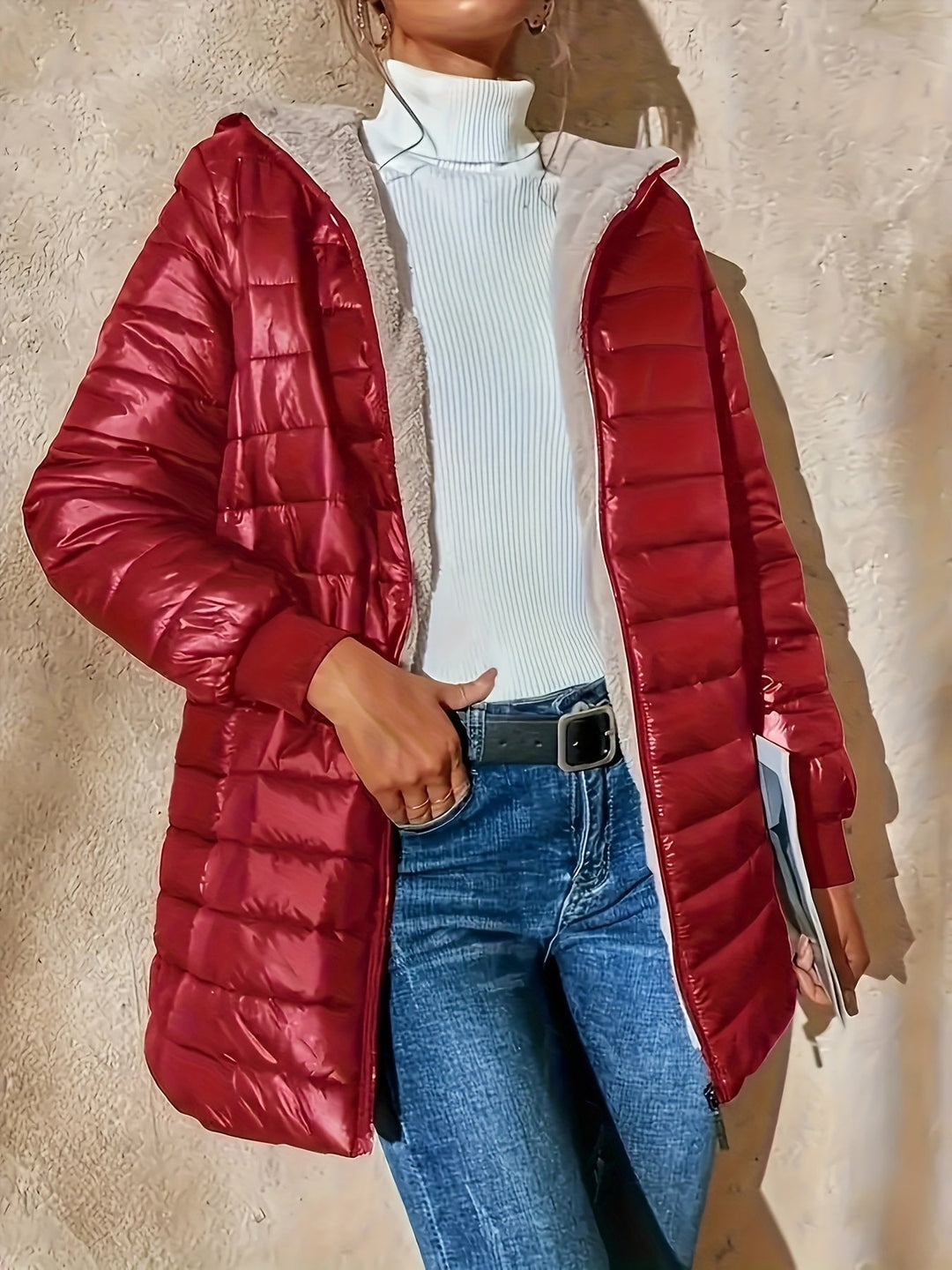 Fleece-Lined Women's Jacket with Zip - Eliza-Burgundy-XS-State of Style