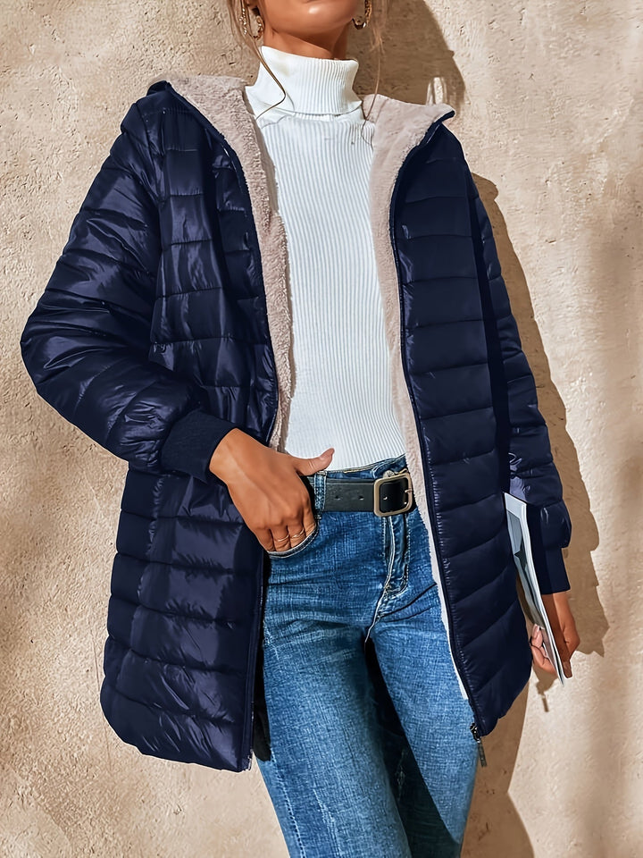 Fleece-Lined Women's Jacket with Zip - Eliza-Dark Blue-XS-State of Style