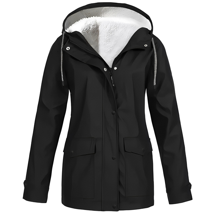 Fleece Lined Women's Rain Jacket - WarmWarder-Black-S-State of Style