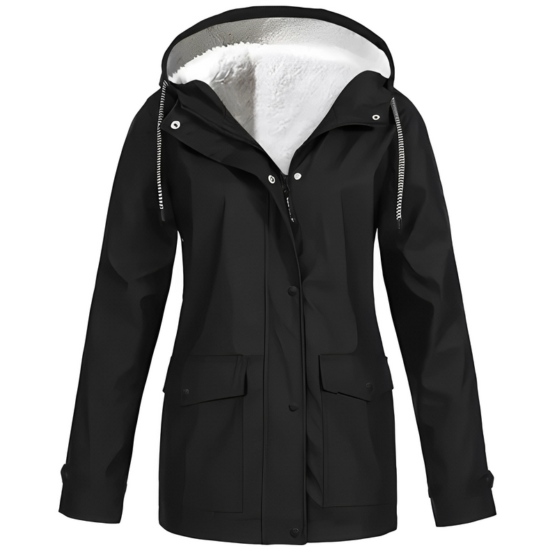 Fleece Lined Women's Rain Jacket - WarmWarder-Black-S-State of Style