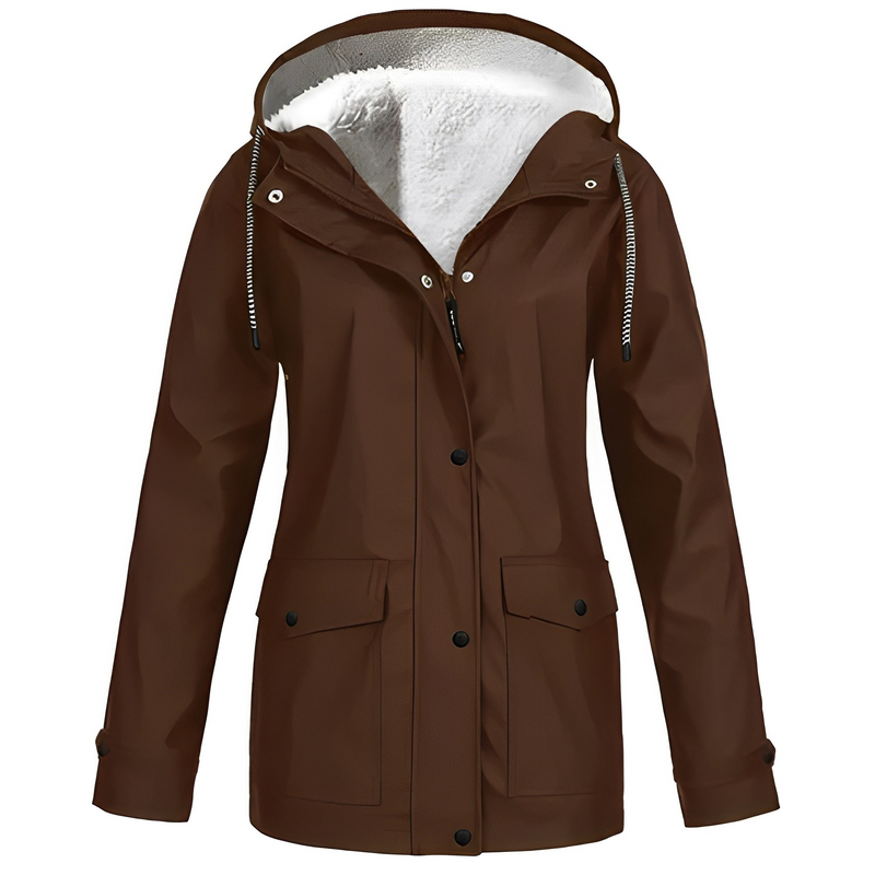 Fleece Lined Women's Rain Jacket - WarmWarder-Brown-S-State of Style