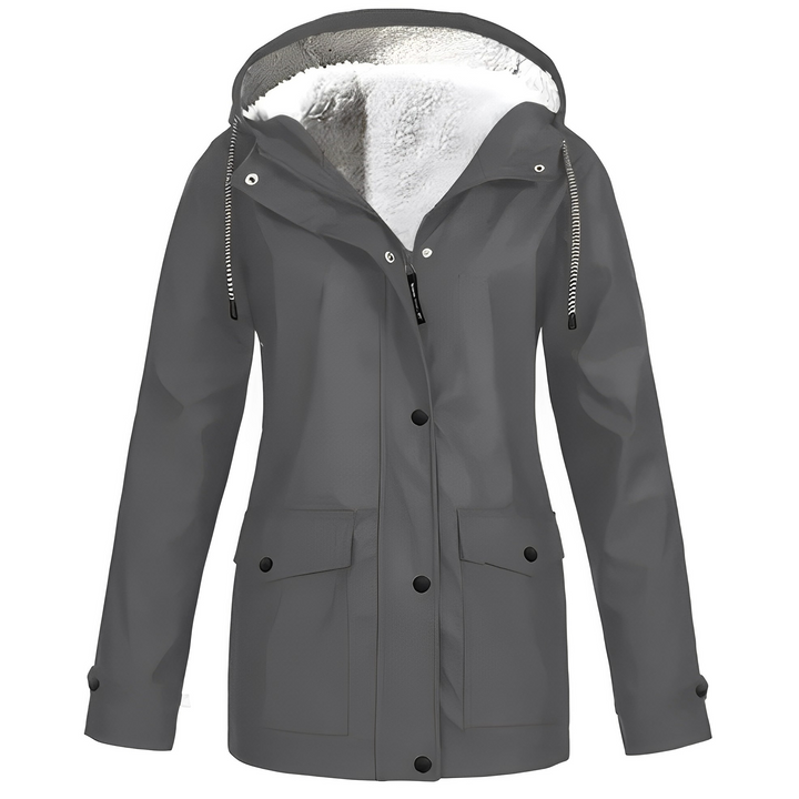 Fleece Lined Women's Rain Jacket - WarmWarder-Grey-S-State of Style