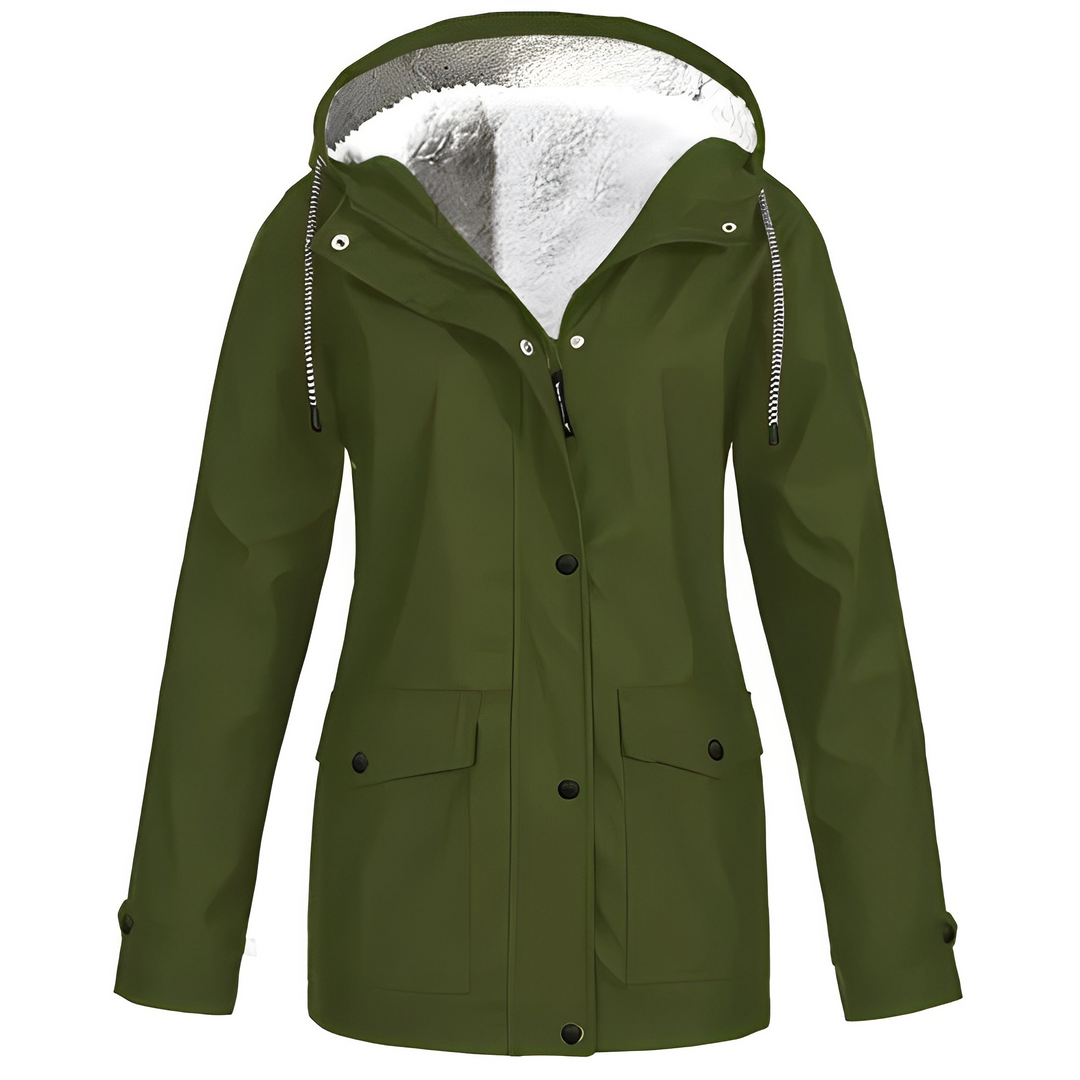 Fleece Lined Women's Rain Jacket - WarmWarder-Olive Green-S-State of Style