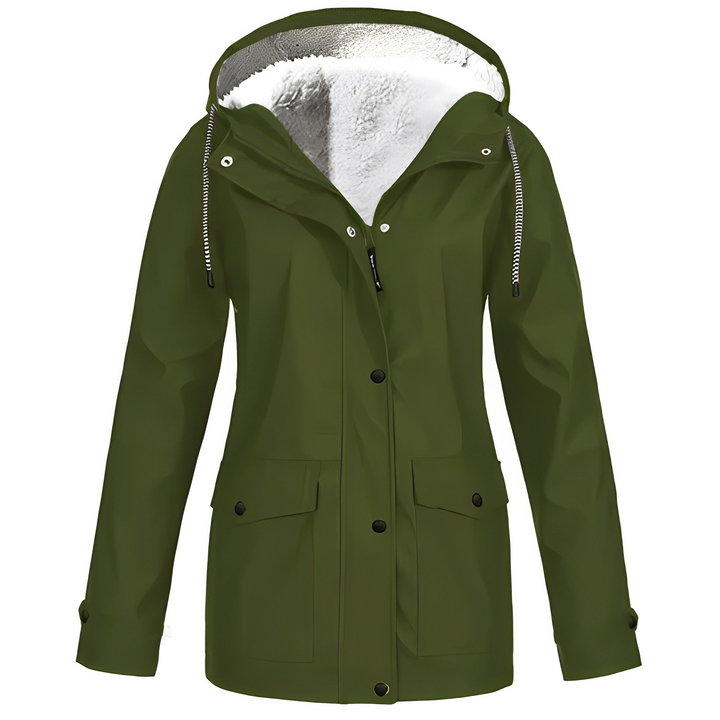 Fleece Lined Women's Rain Jacket - WarmWarder-Olive Green-S-State of Style