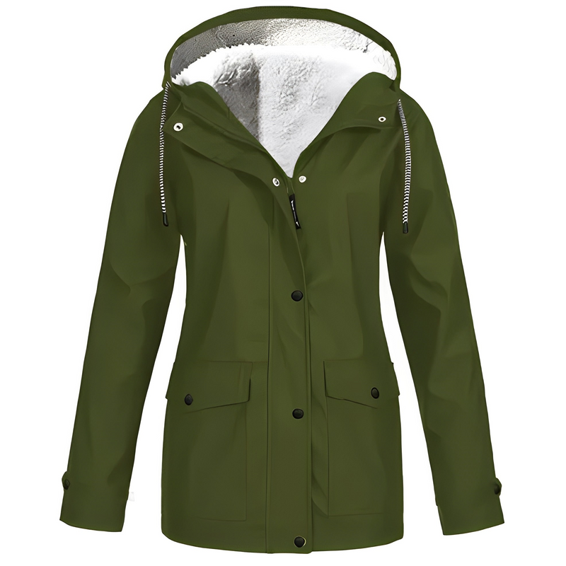 Fleece Lined Women's Rain Jacket - WarmWarder-Olive Green-S-State of Style