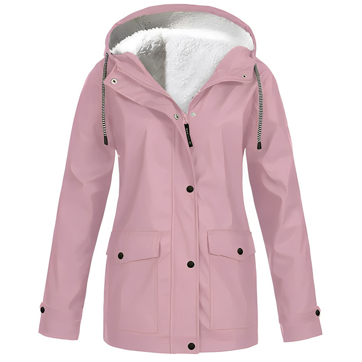 Fleece Lined Women's Rain Jacket - WarmWarder-Pink-S-State of Style