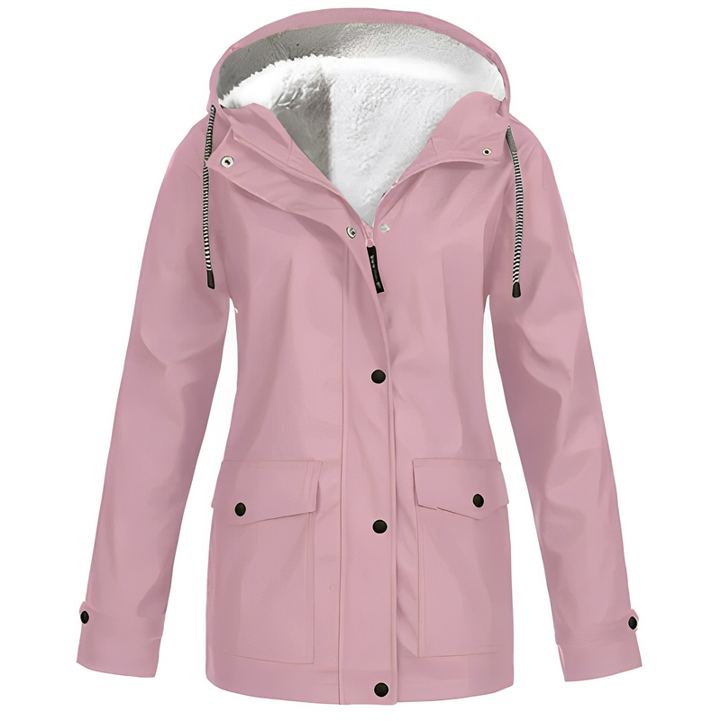 Fleece Lined Women's Rain Jacket - WarmWarder-Pink-S-State of Style