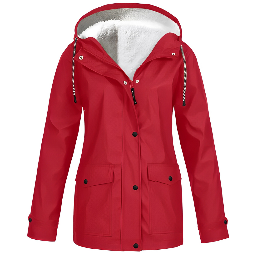 Fleece Lined Women's Rain Jacket - WarmWarder-Red-S-State of Style