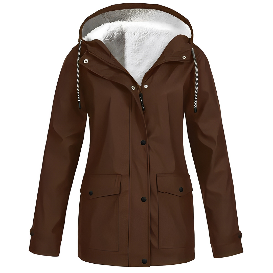 Fleece-Lined Women's Raincoat – WarmWarder-Brown-S-State of Style