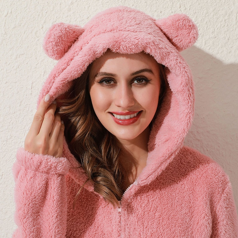 Fleece Overall with Ears | Cute, Cozy & Warm-Pink-S-State of Style