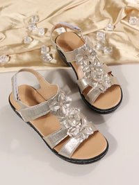 Fleur - Orthopedische Zwarte Bloemen Sandalen-Goud-36-State of Style