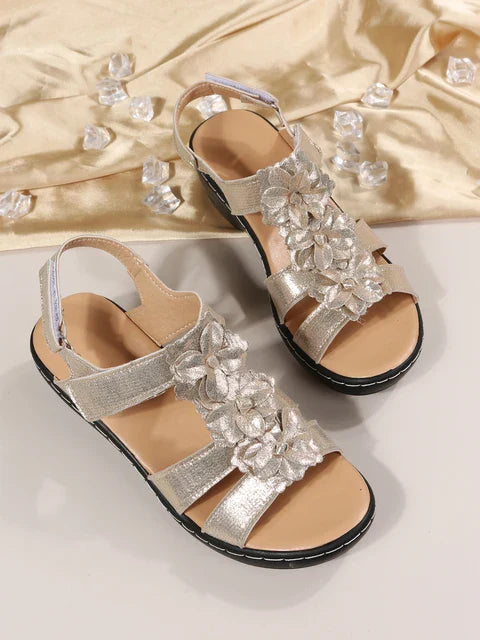 Fleur - Orthopedische Zwarte Bloemen Sandalen-Goud-36-State of Style