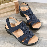 Fleur - Orthopedische Zwarte Bloemen Sandalen-Marineblauw-36-State of Style