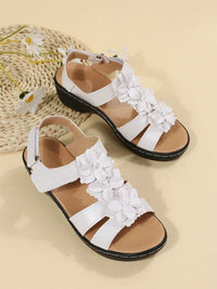 Fleur - Orthopedische Zwarte Bloemen Sandalen-Wit-36-State of Style
