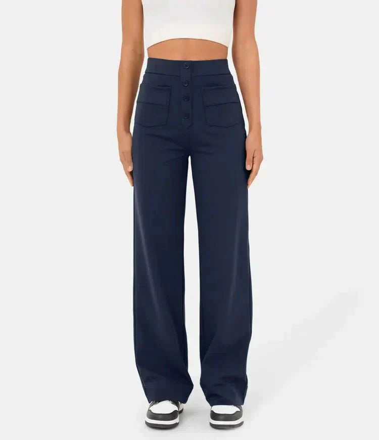 Flexible High-Waisted Pants - Luna-Stone Green-S (36)-State of Style