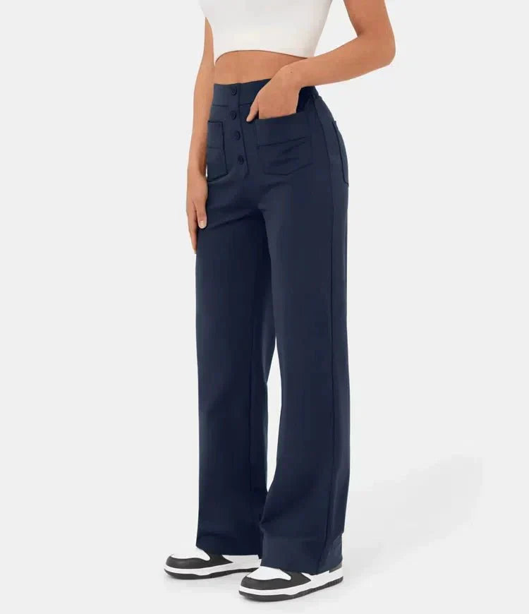 Flexible High-Waisted Trousers - Luna-Navy-S (36)-State of Style