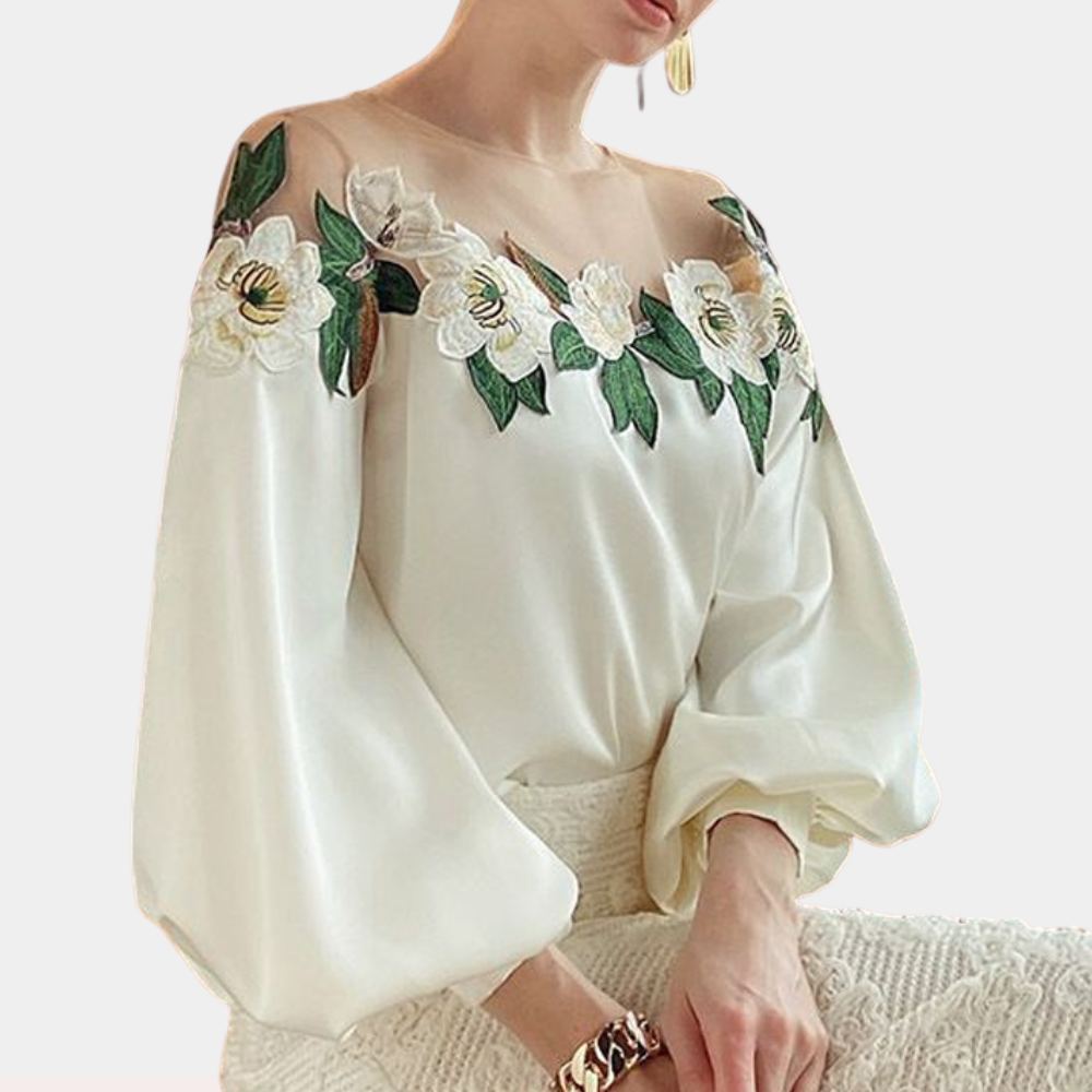 Floral Beige Ladies Blouse with Loose Fit – Elvira-S-State of Style