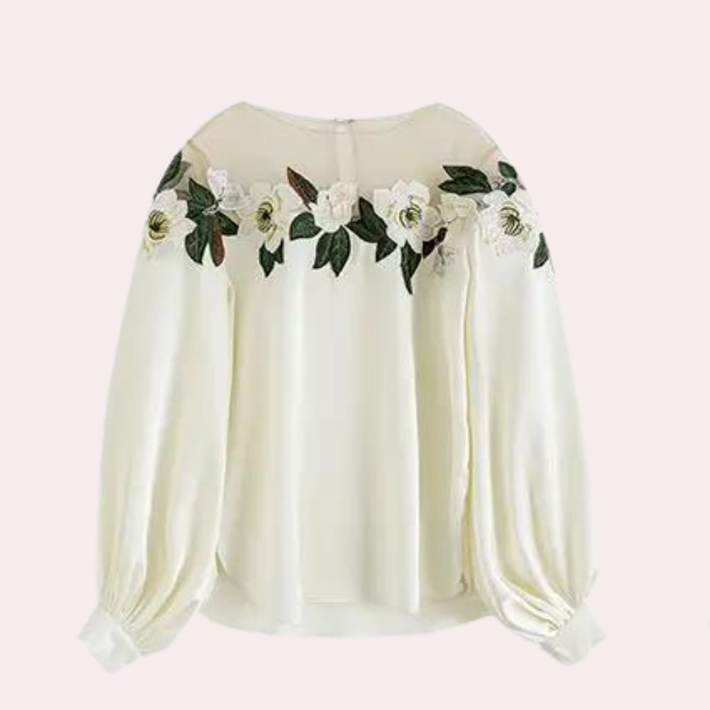 Floral Beige Ladies Blouse with Loose Fit – Elvira-S-State of Style