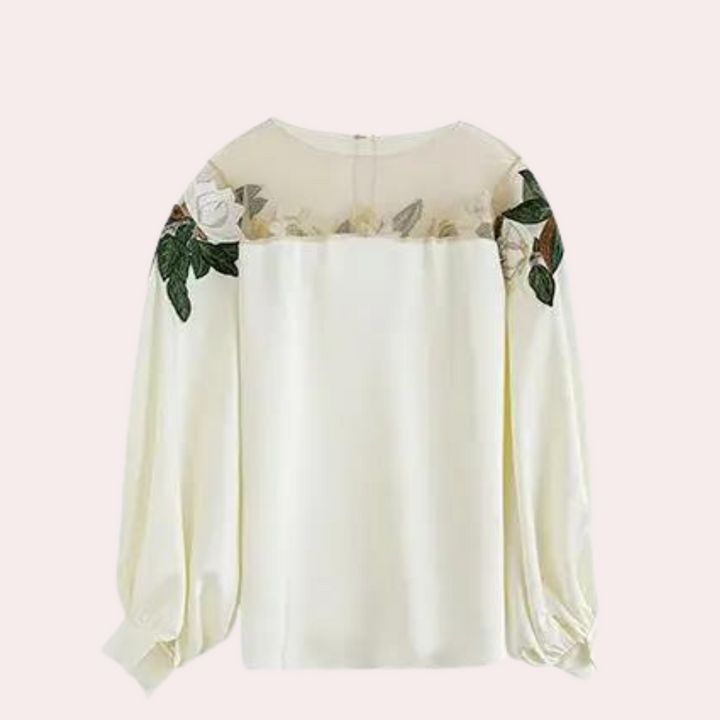 Floral Beige Ladies Blouse with Loose Fit – Elvira-S-State of Style