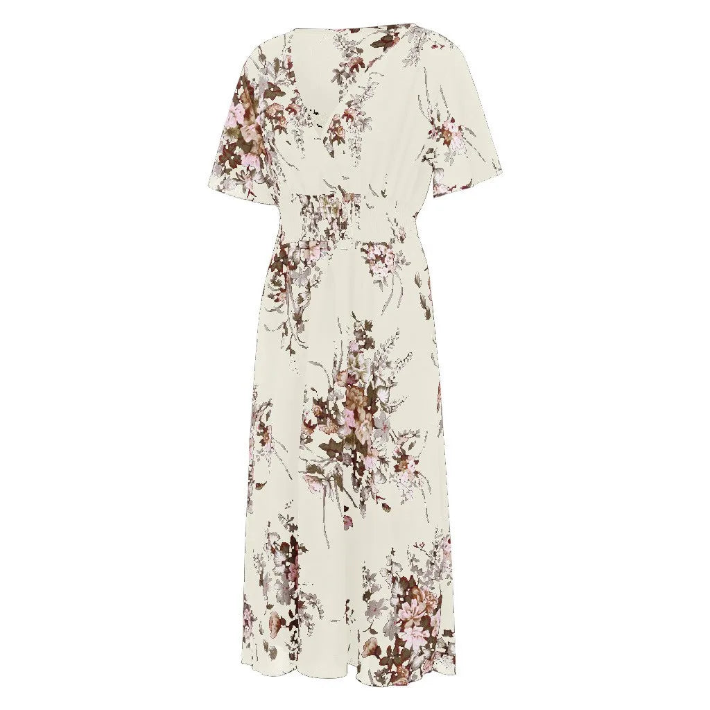 Floral Chiffon Plus Size Dress-Pink-L-State of Style