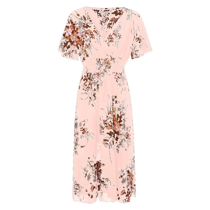 Floral Chiffon Plus Size Dress-Pink-L-State of Style